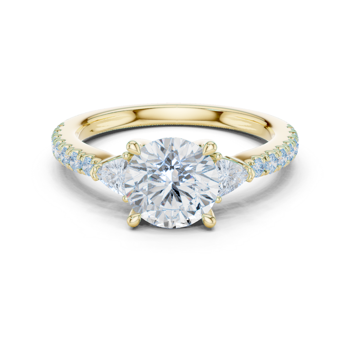 14K Solid Gold Lab Diamond Three-Stone Ring, Yellow Gold