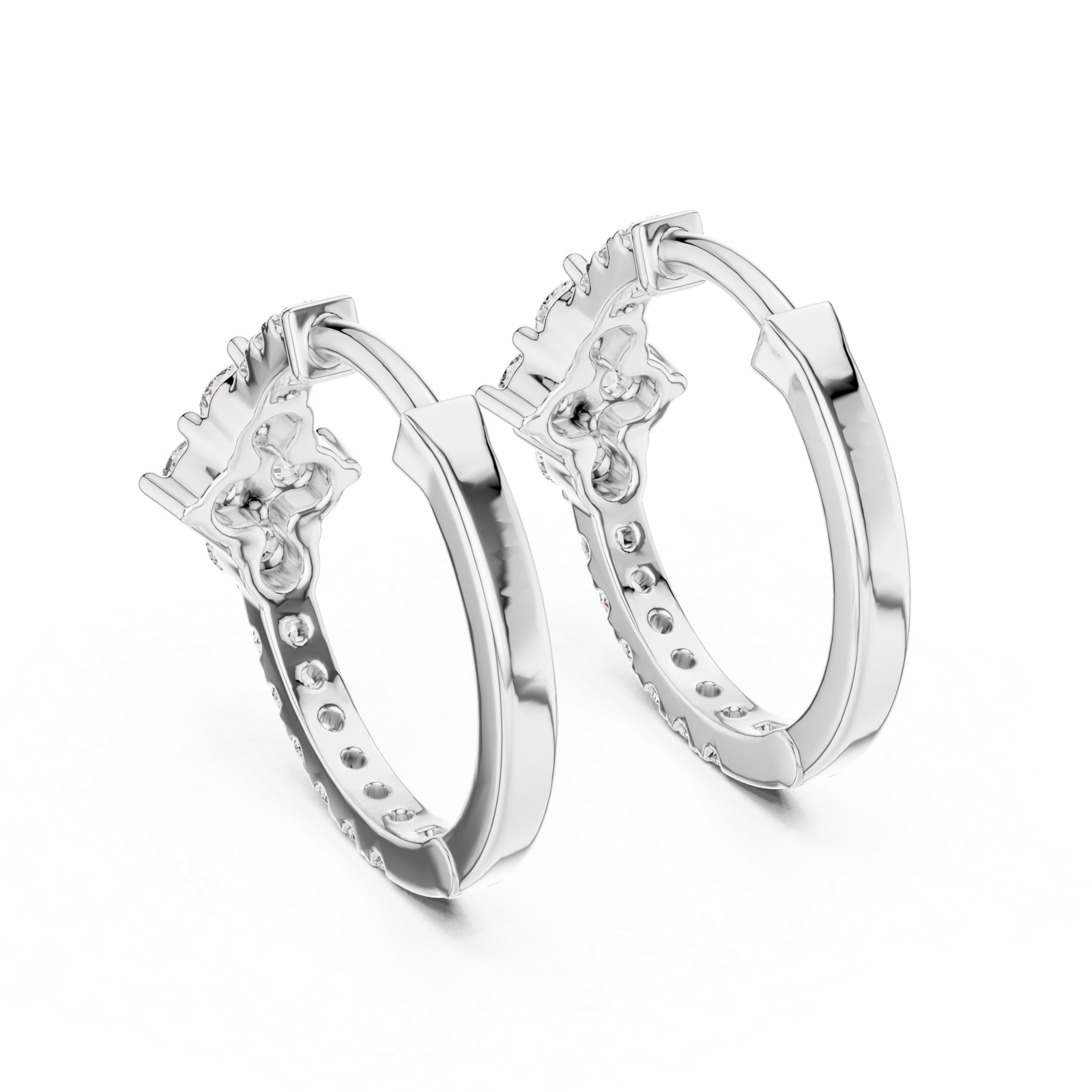 Gold Earrings L02-320, White Gold, view 3