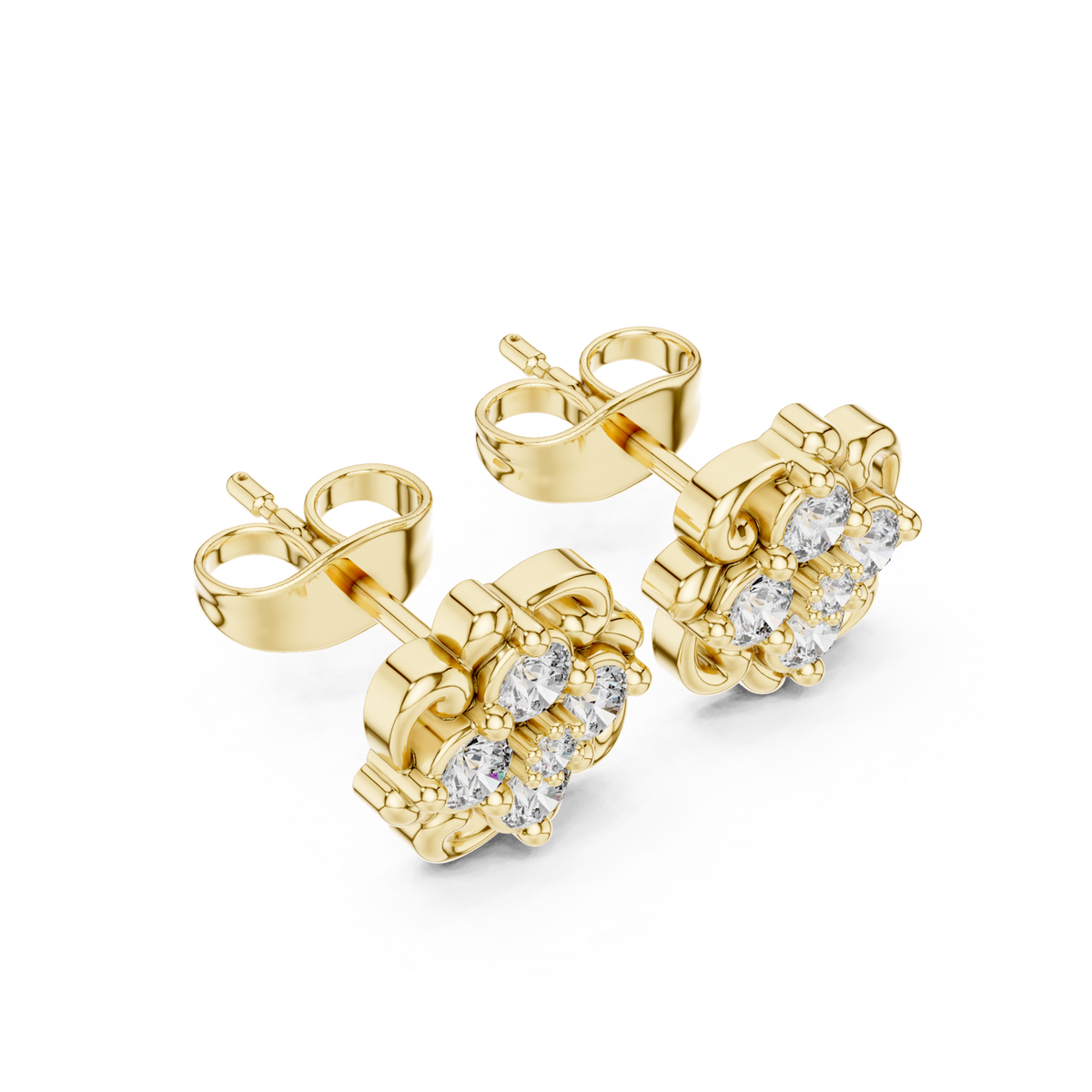 14K Solid Gold Lab Diamond Flower Cluster Earrings, Yellow Gold, view 2