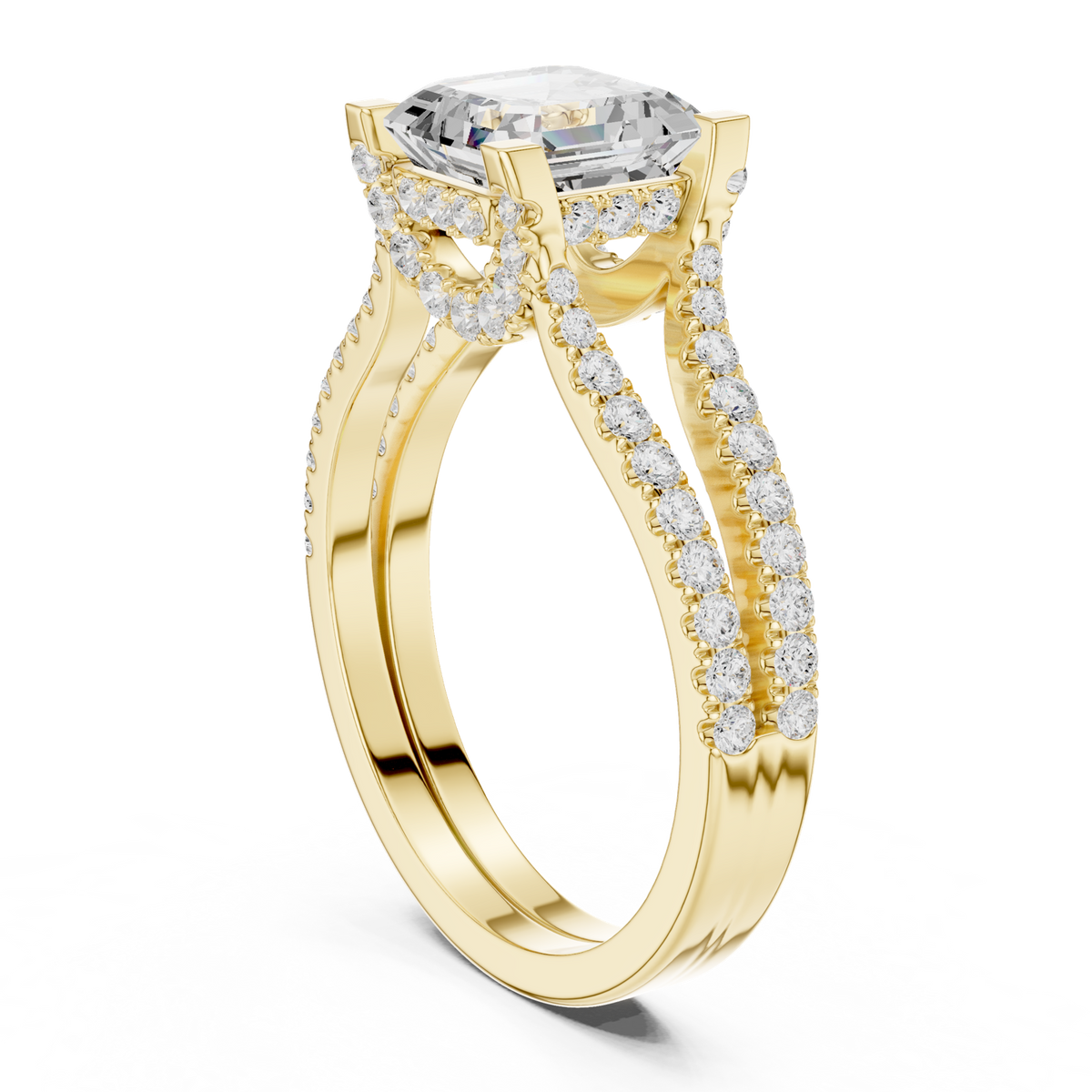 Gold Ring, Asscher center stone, Yellow Gold, view 1
