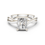 Gold Twisted Band Solitaire Engagement Ring, Radiant center stone, White Gold