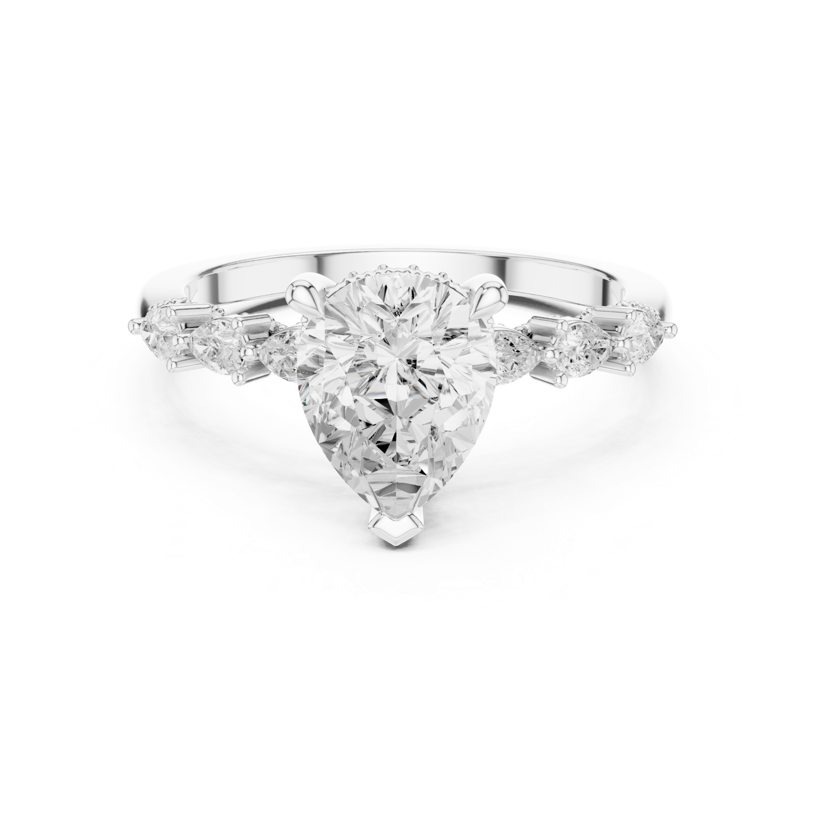 Gold Ring DDLR-168, Pear center stone, White Gold, view 4