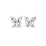 14K Solid Gold Lab Diamond Butterfly Cluster Earrings, White Gold