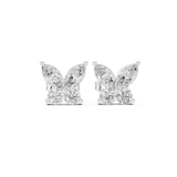 14K Solid Gold Lab Diamond Butterfly Cluster Earrings, White Gold