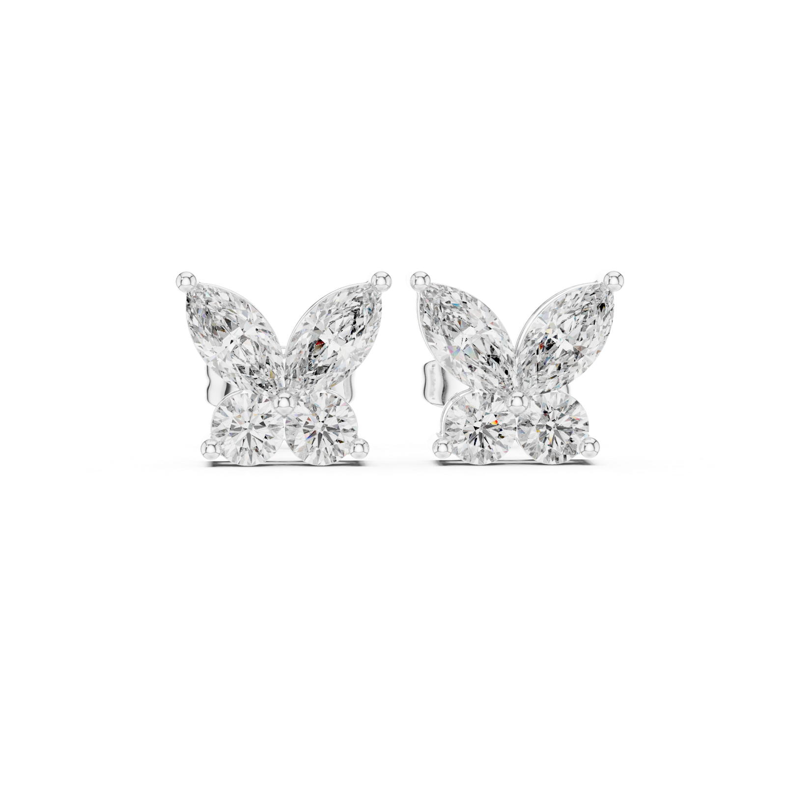 14K Solid Gold Lab Diamond Butterfly Cluster Earrings, White Gold