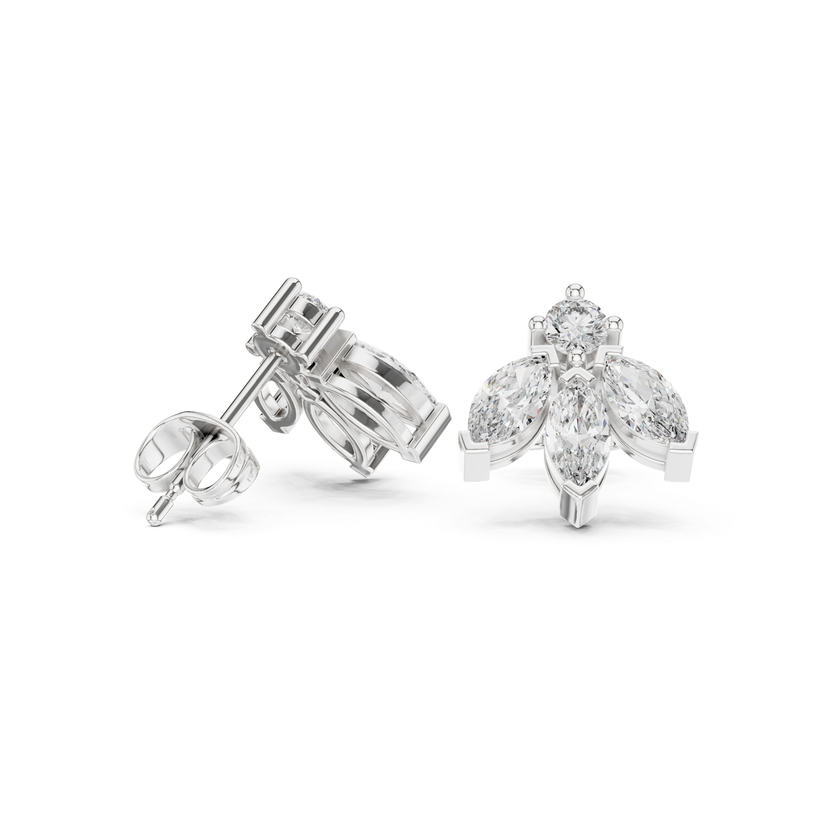 14K Solid Gold Lab Diamond Flower Cluster Earrings, White Gold, view 1