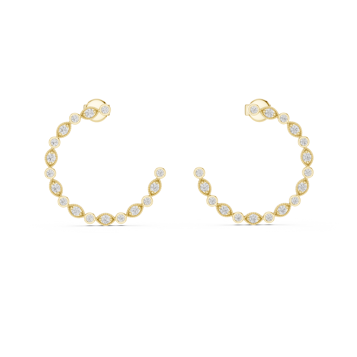 14K Solid Gold Lab Diamond Hoop Earrings, Yellow Gold