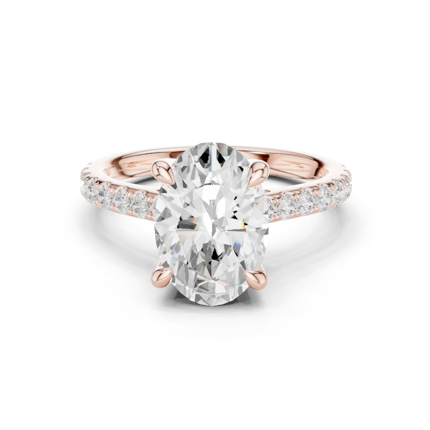 Gold Ring DDLR-250, Oval center stone, Rose Gold