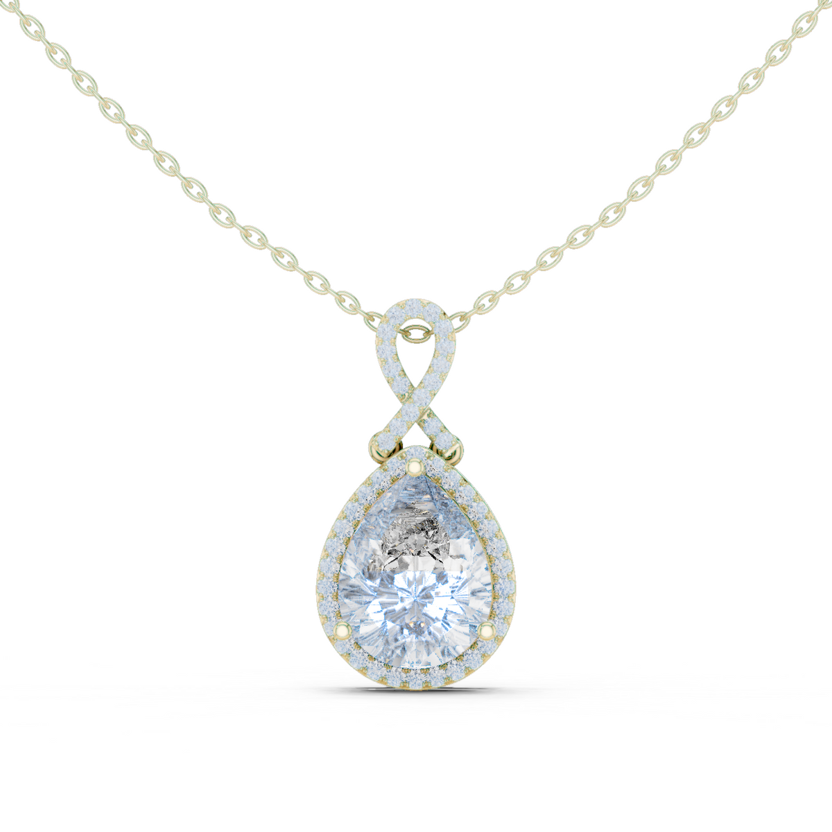 14K Solid Gold Lab Diamond Halo Pendant Necklace, Yellow Gold