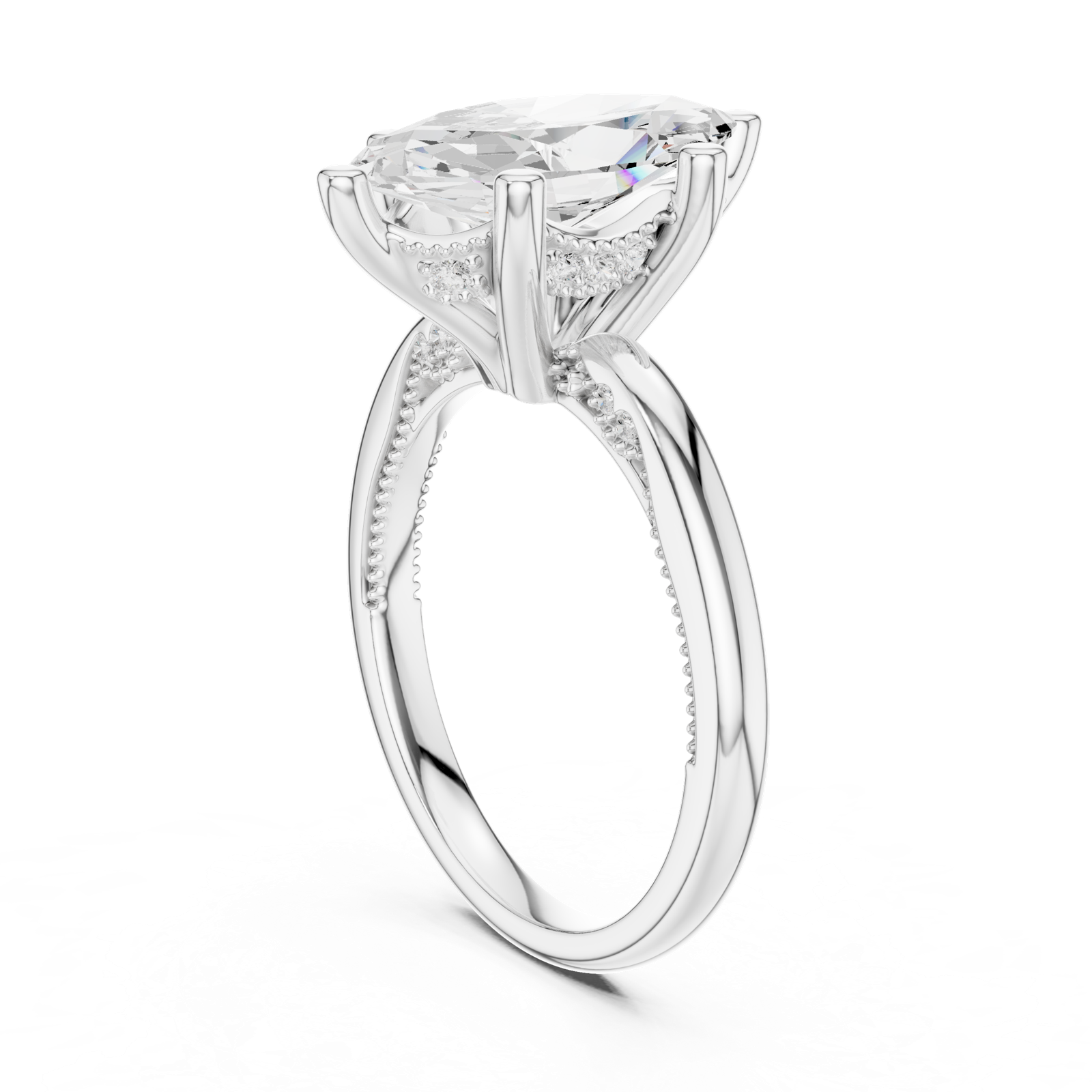 Gold Ring DDLR-175, Marquise center stone, White Gold, view 1