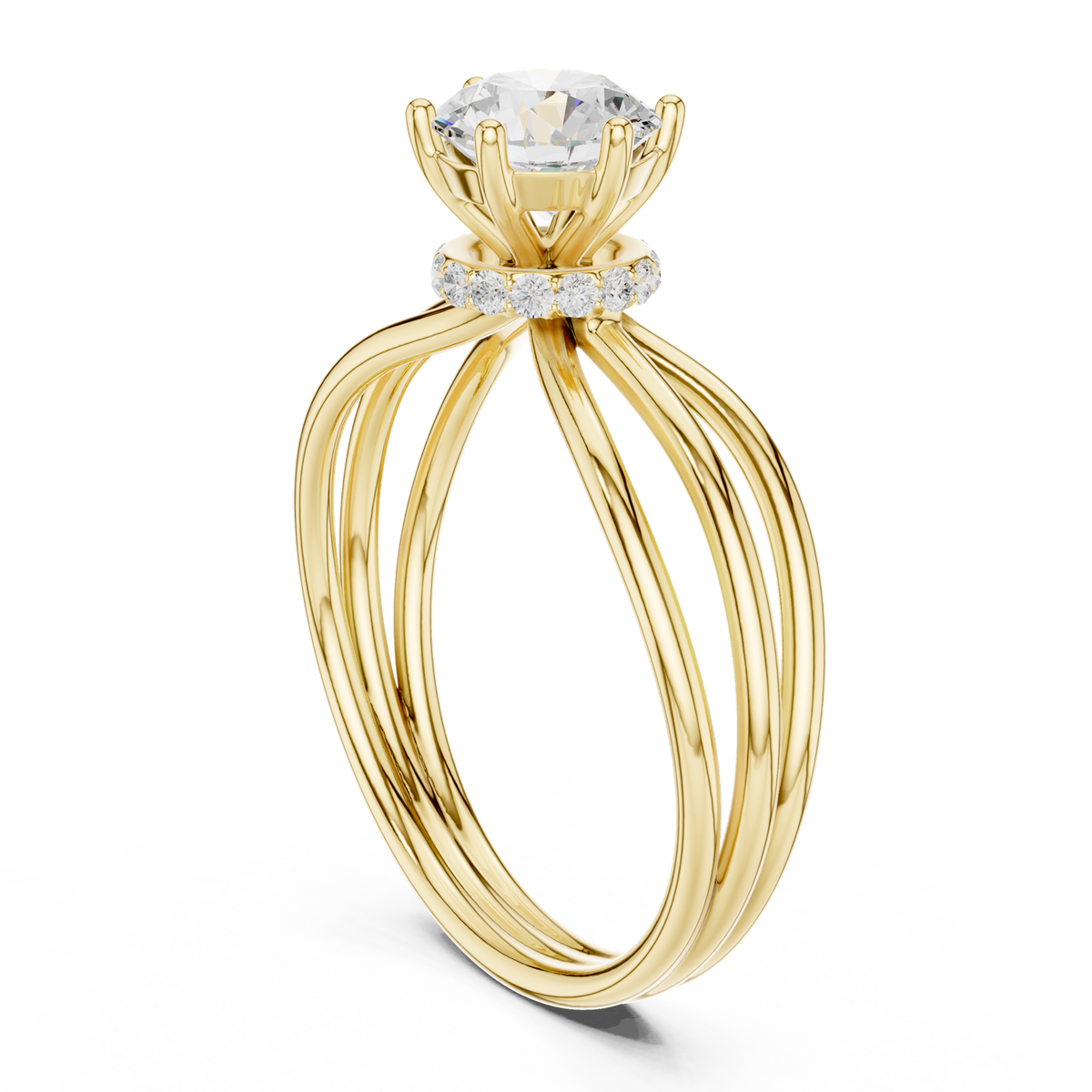 14K Solid Gold Lab Diamond Crossover Ring, Yellow Gold, view 1