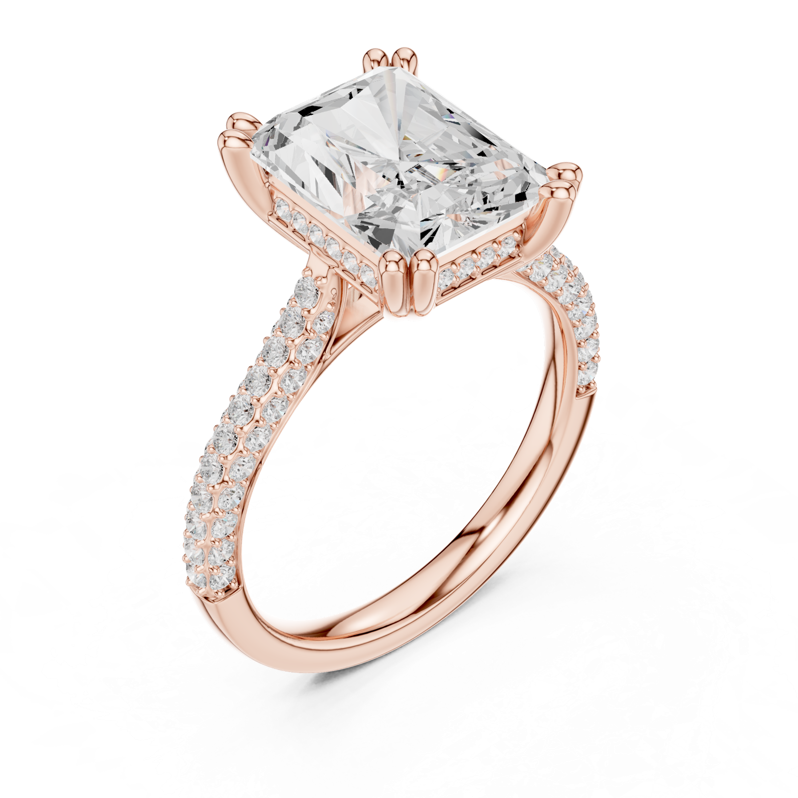 Gold Ring DDLR-260, Radiant center stone, Rose Gold, view 2