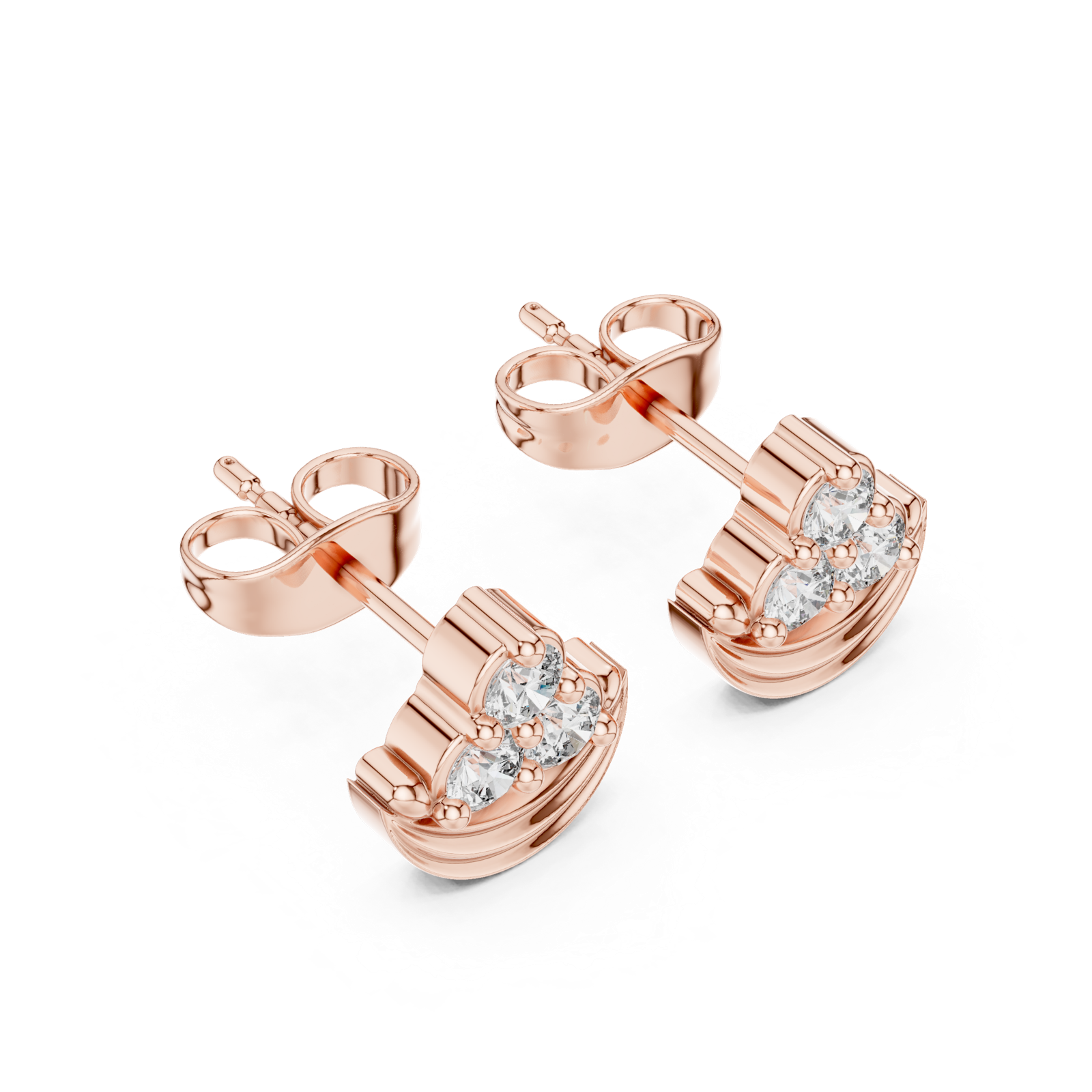 14K Solid Gold Lab Diamond Cluster Earrings, Rose Gold, view 2