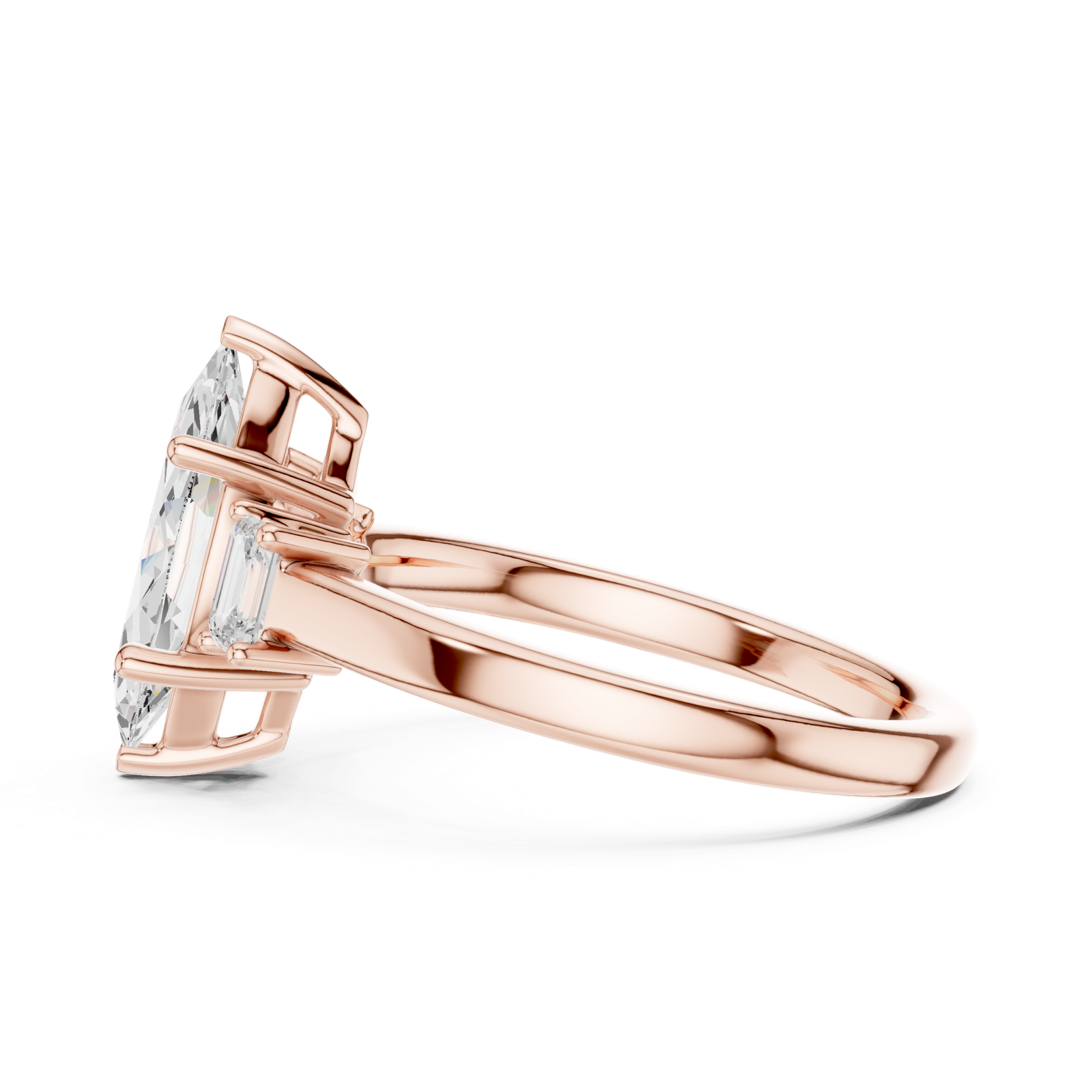 Gold Ring DDLR-038, Marquise center stone, Rose Gold, view 3