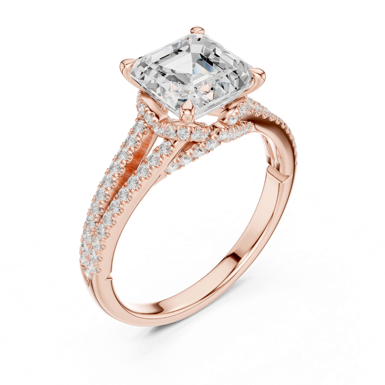 Gold Ring DDLR-252, Asscher center stone, Rose Gold, view 2