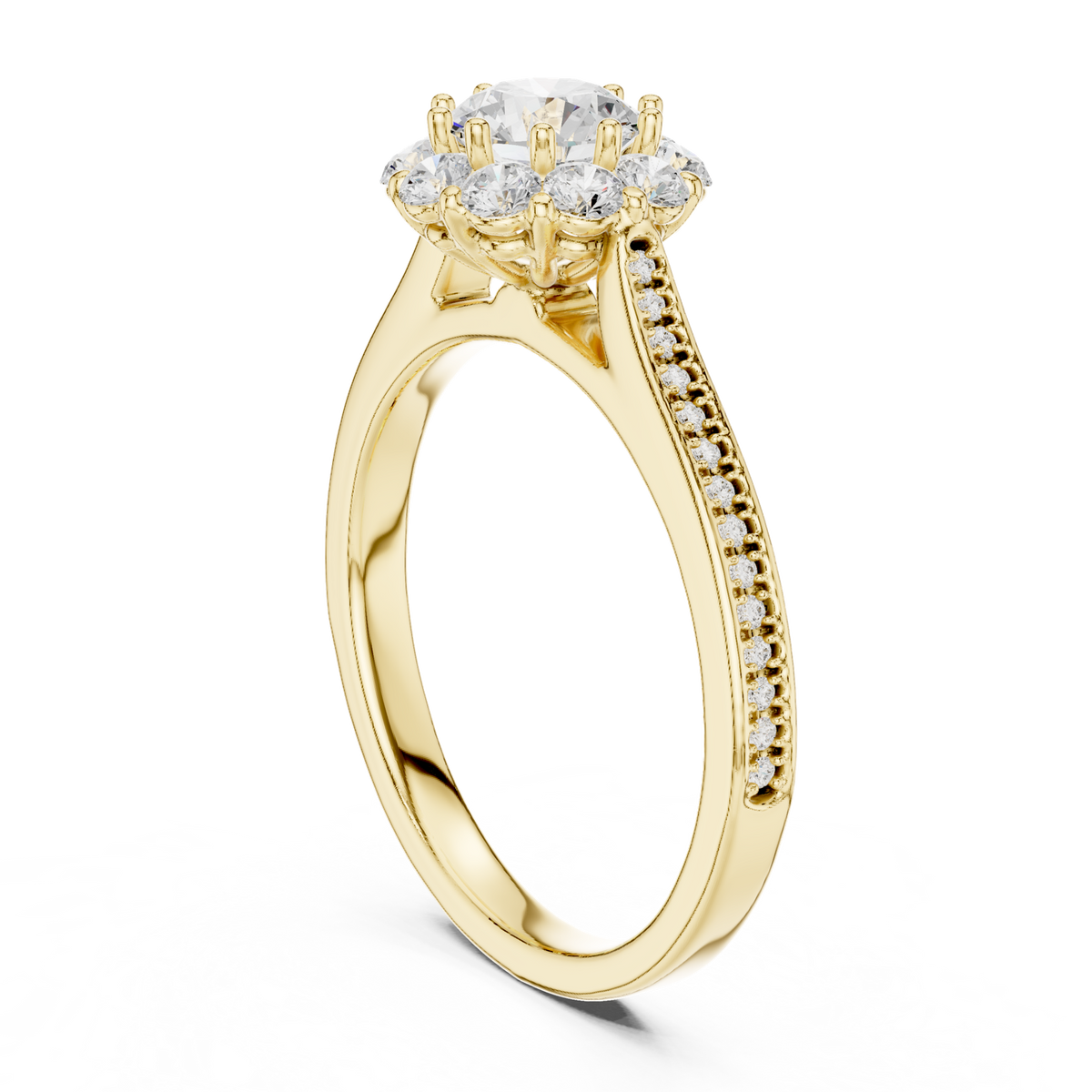 14K Solid Gold Lab Diamond Halo Ring, Yellow Gold, view 1