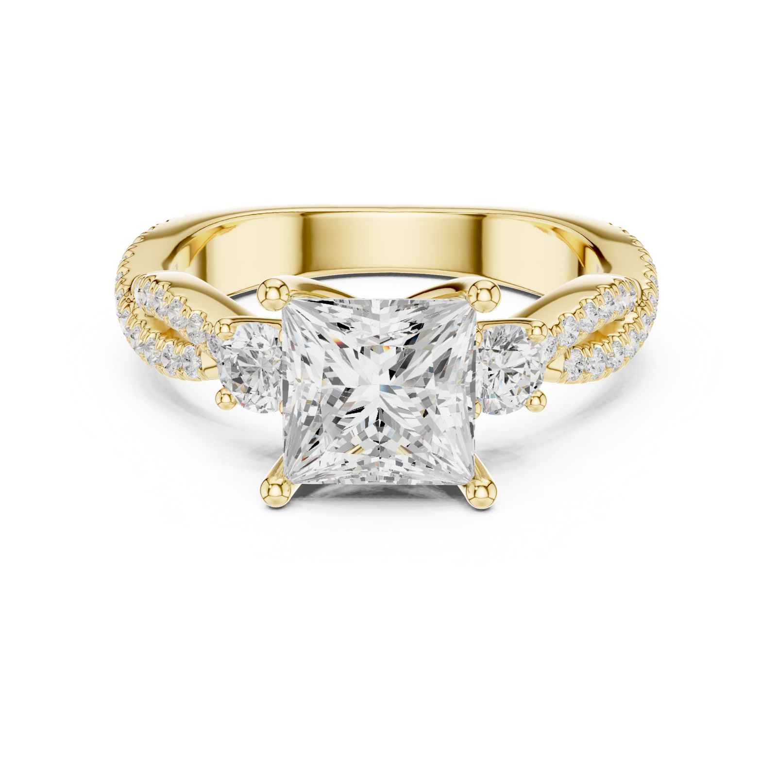 Gold Ring DDLR-281, Princess center stone, Yellow Gold, view 4