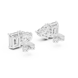 14K Solid Gold Lab Diamond Cluster Earrings, White Gold, view 3
