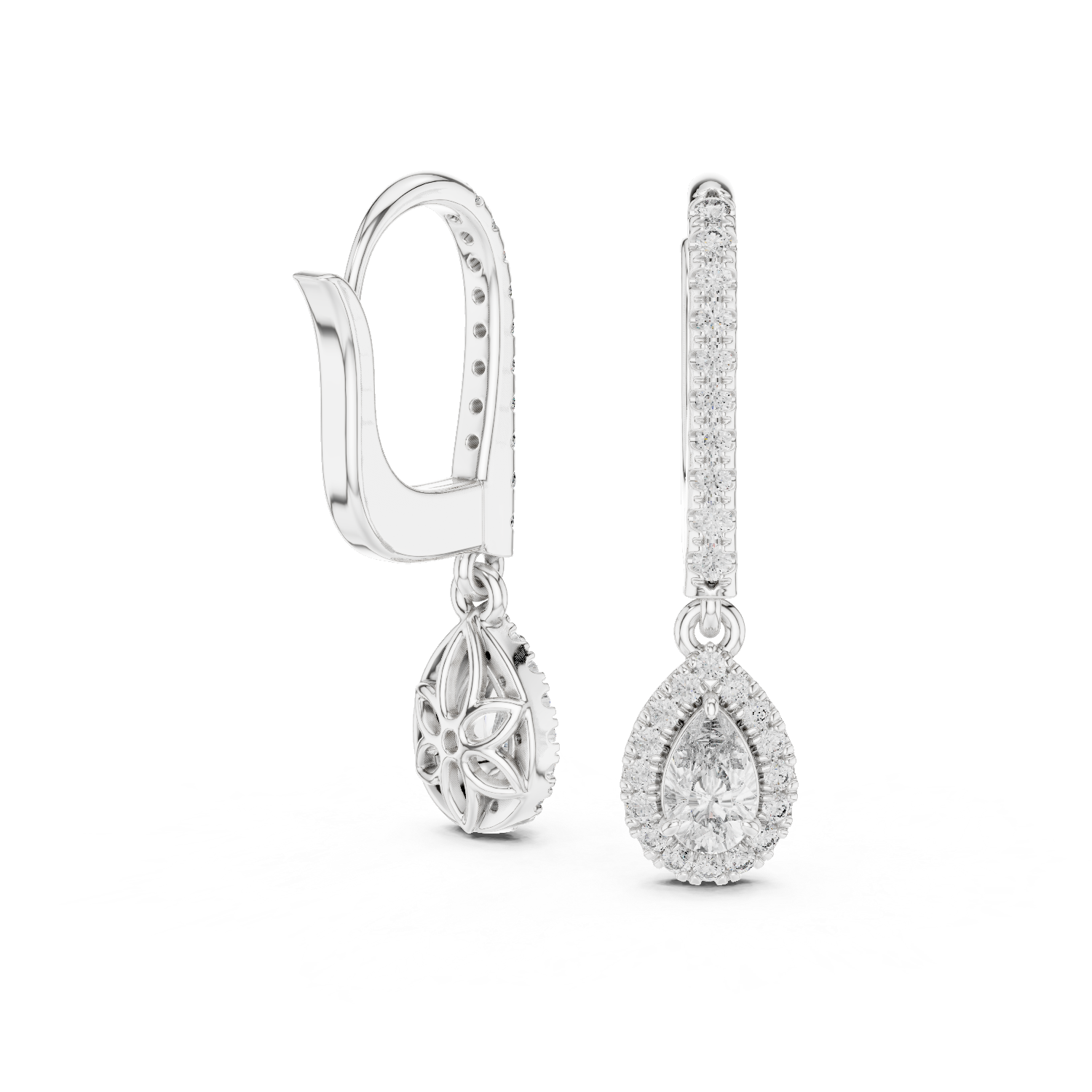 14K Solid Gold Lab Diamond Drop Earrings, White Gold, view 1
