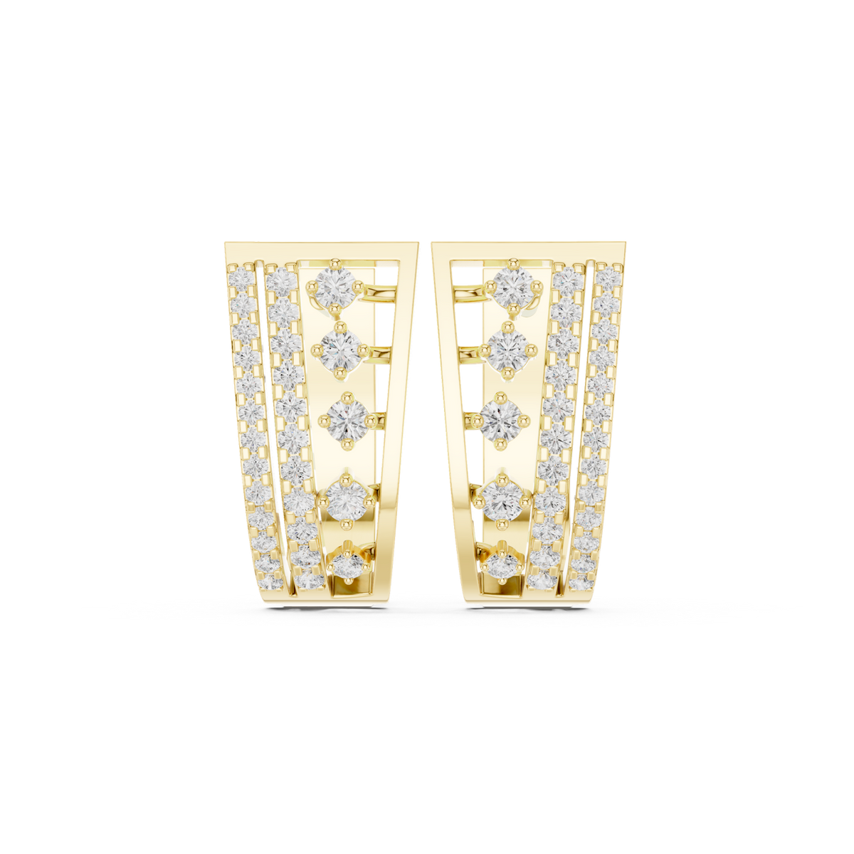 14K Solid Gold Lab Diamond Cluster Earrings, Yellow Gold