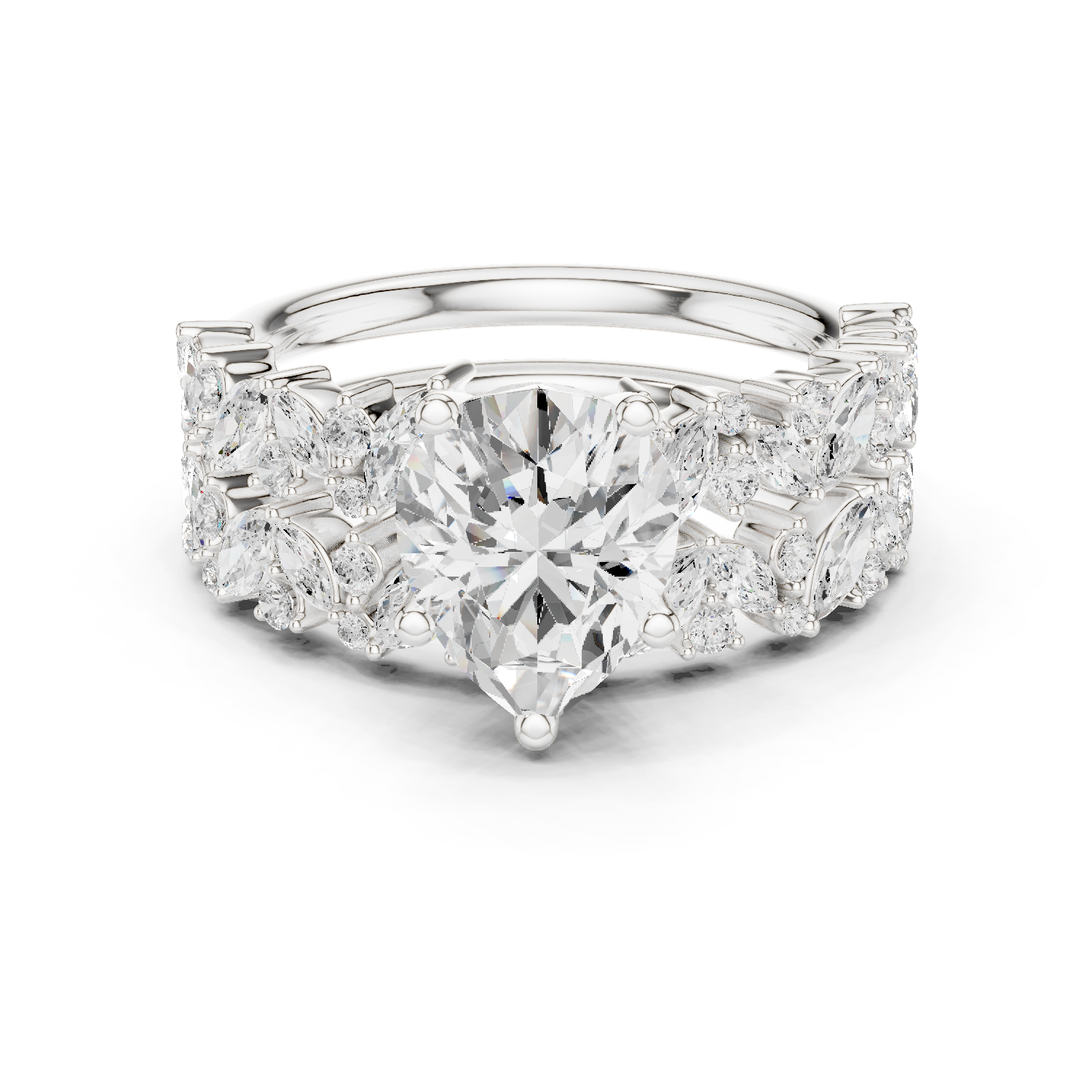 Gold Ring DDLR-443, Pear center stone, White Gold