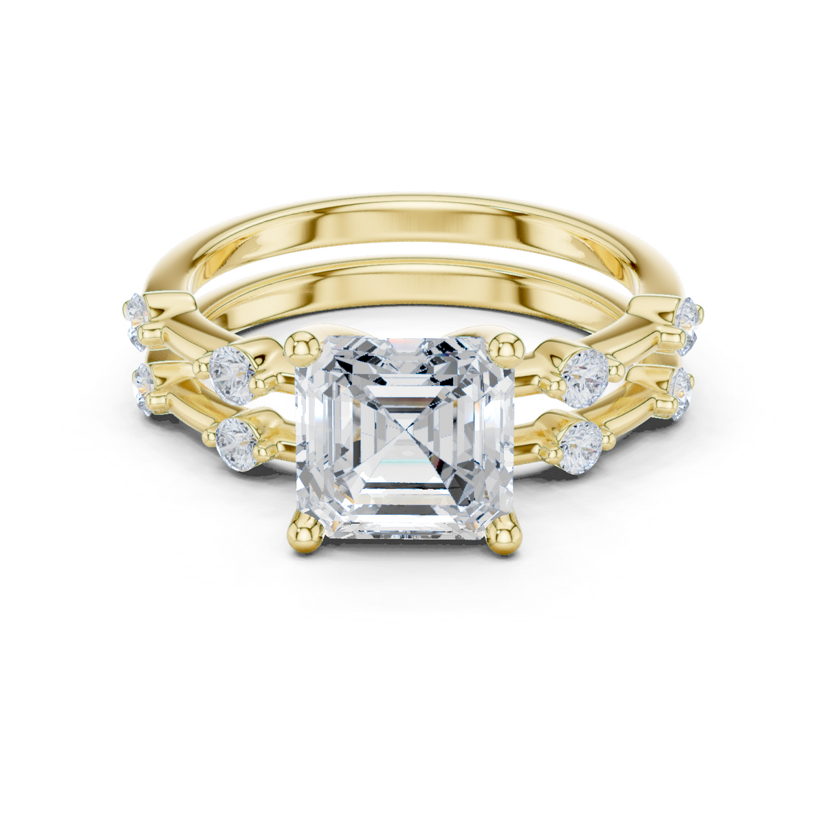 Gold Ring, Asscher center stone, Yellow Gold
