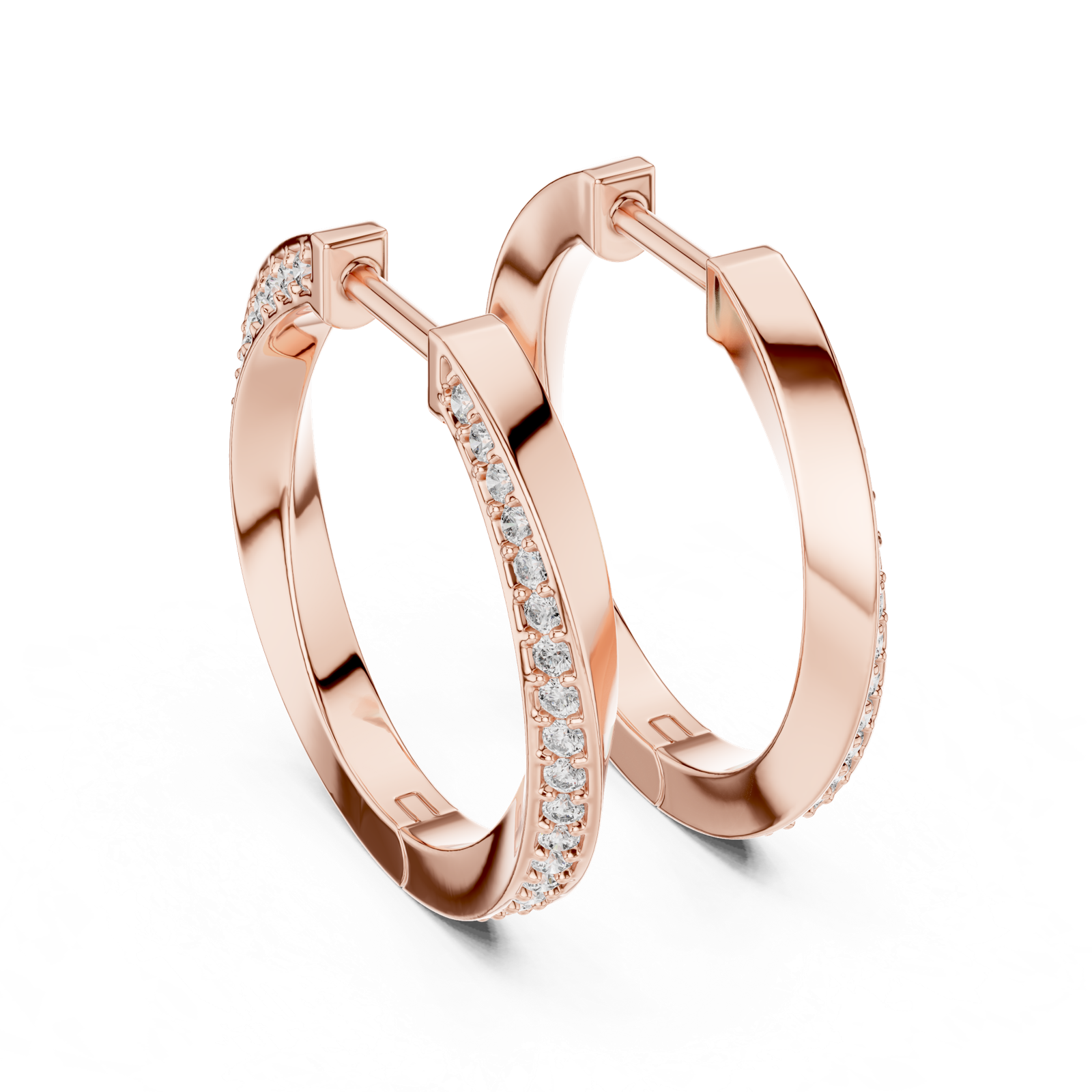 14K Solid Gold Lab Diamond Huggie Earrings, Rose Gold, view 3