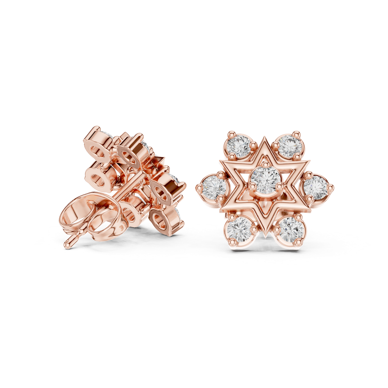 14K Solid Gold Lab Diamond Star Cluster Earrings, Rose Gold, view 1