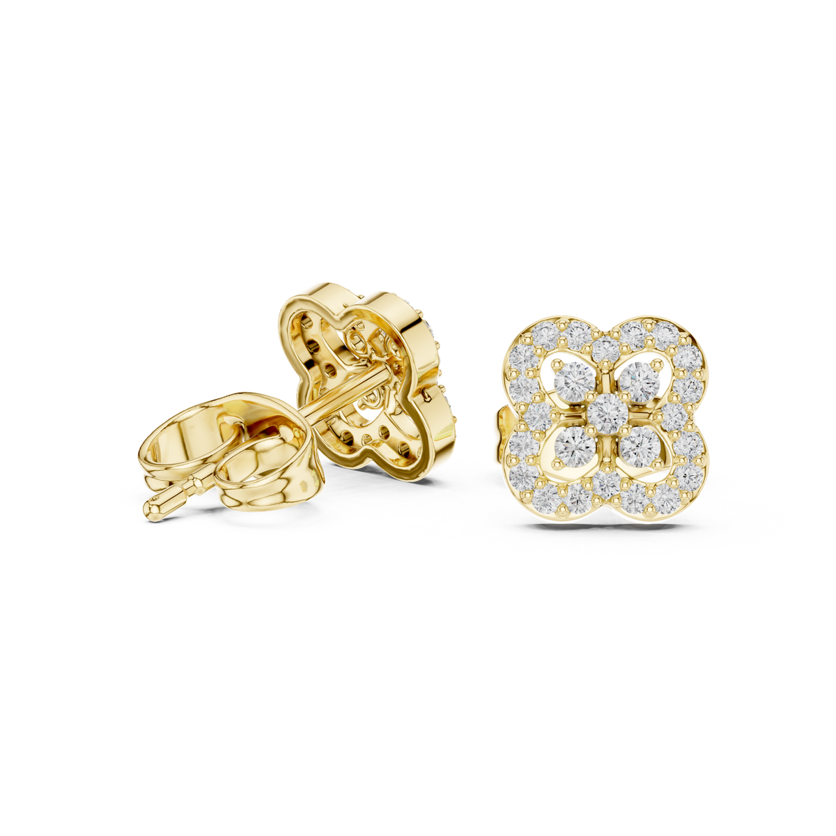 14K Solid Gold Lab Diamond Clover Cluster Earrings, Yellow Gold, view 1