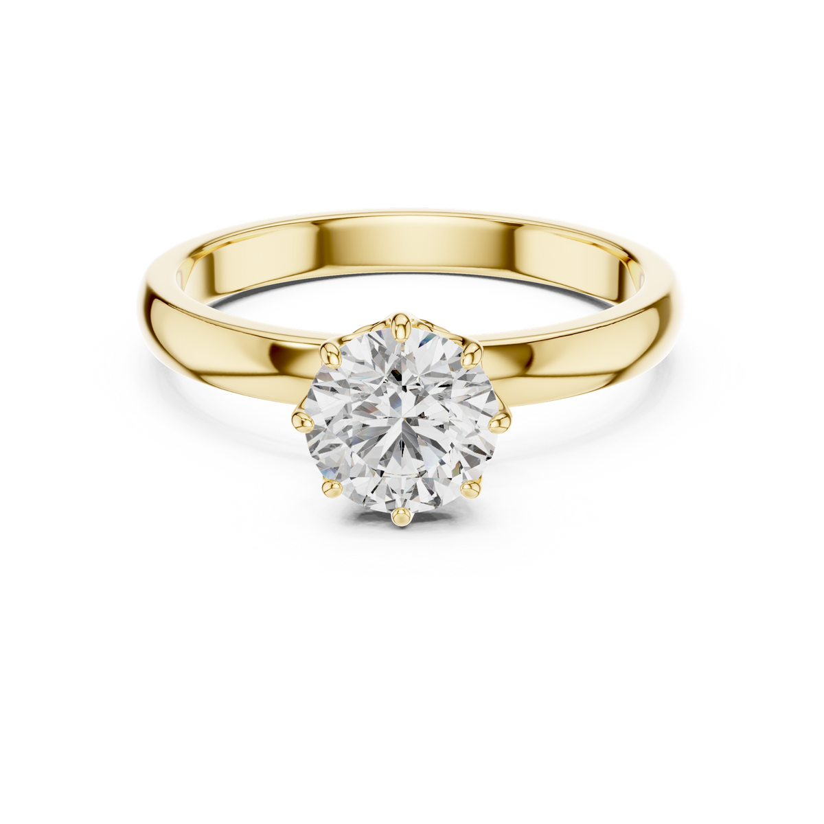 14K Solid Gold Lab Diamond Solitaire Ring, Yellow Gold