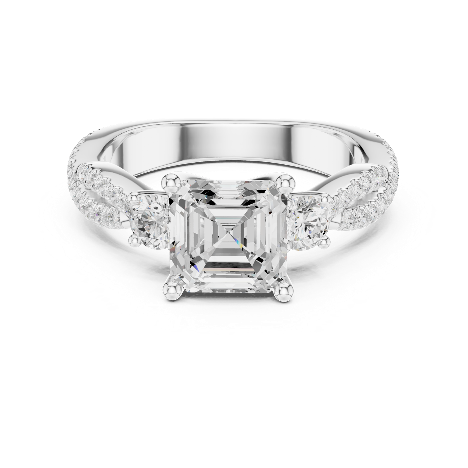 Gold Ring, Asscher center stone, White Gold, view 4
