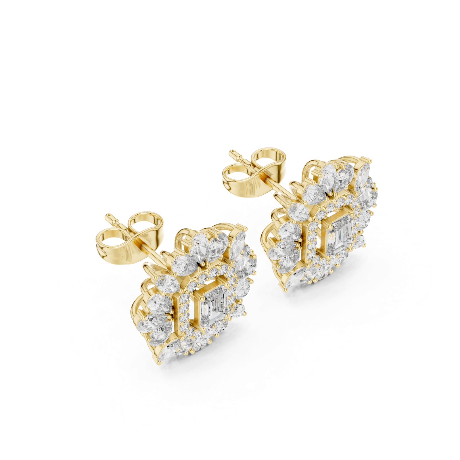 14K Solid Gold Lab Diamond Halo Earrings, Yellow Gold, view 2