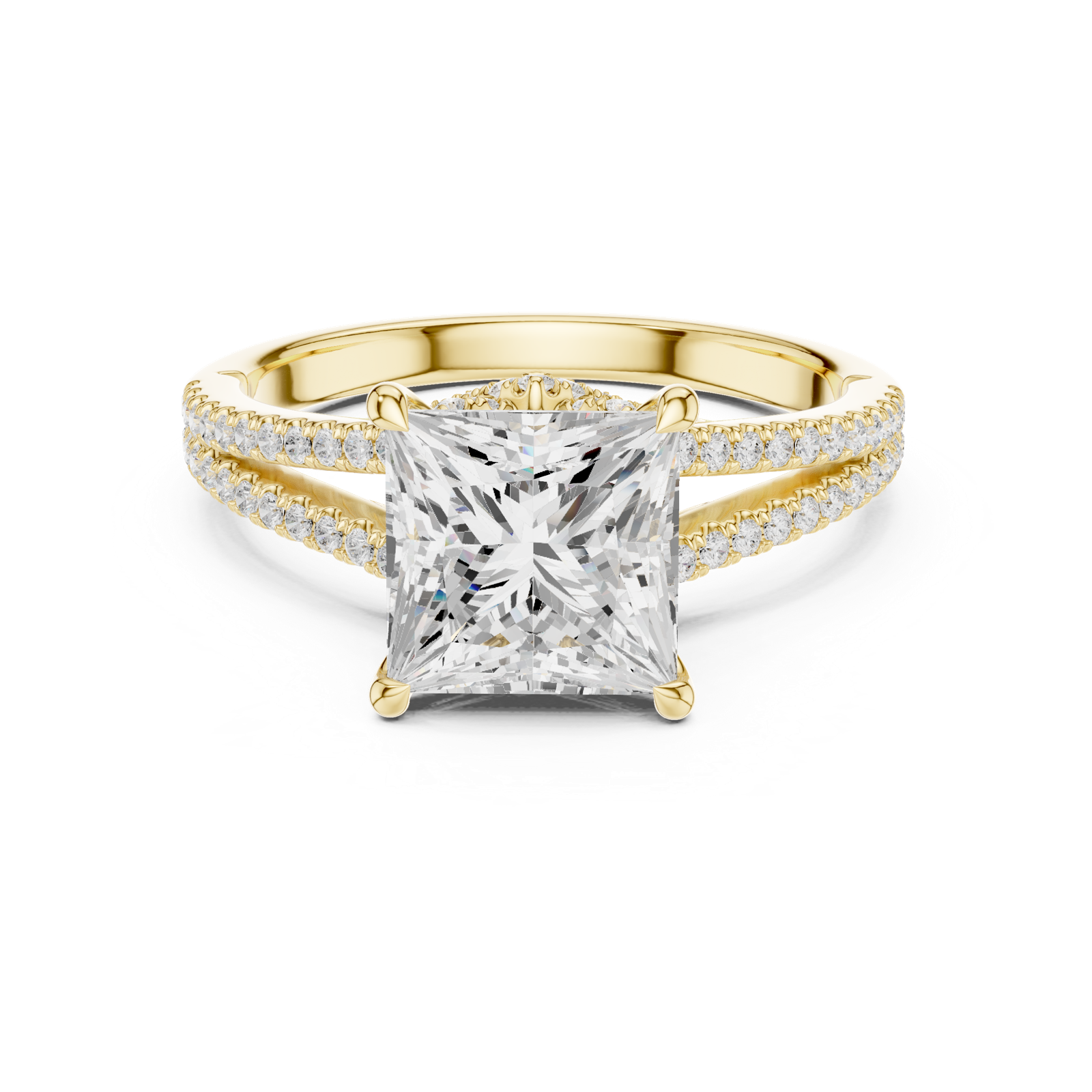 Gold Ring DDLR-252, Princess center stone, Yellow Gold, view 4