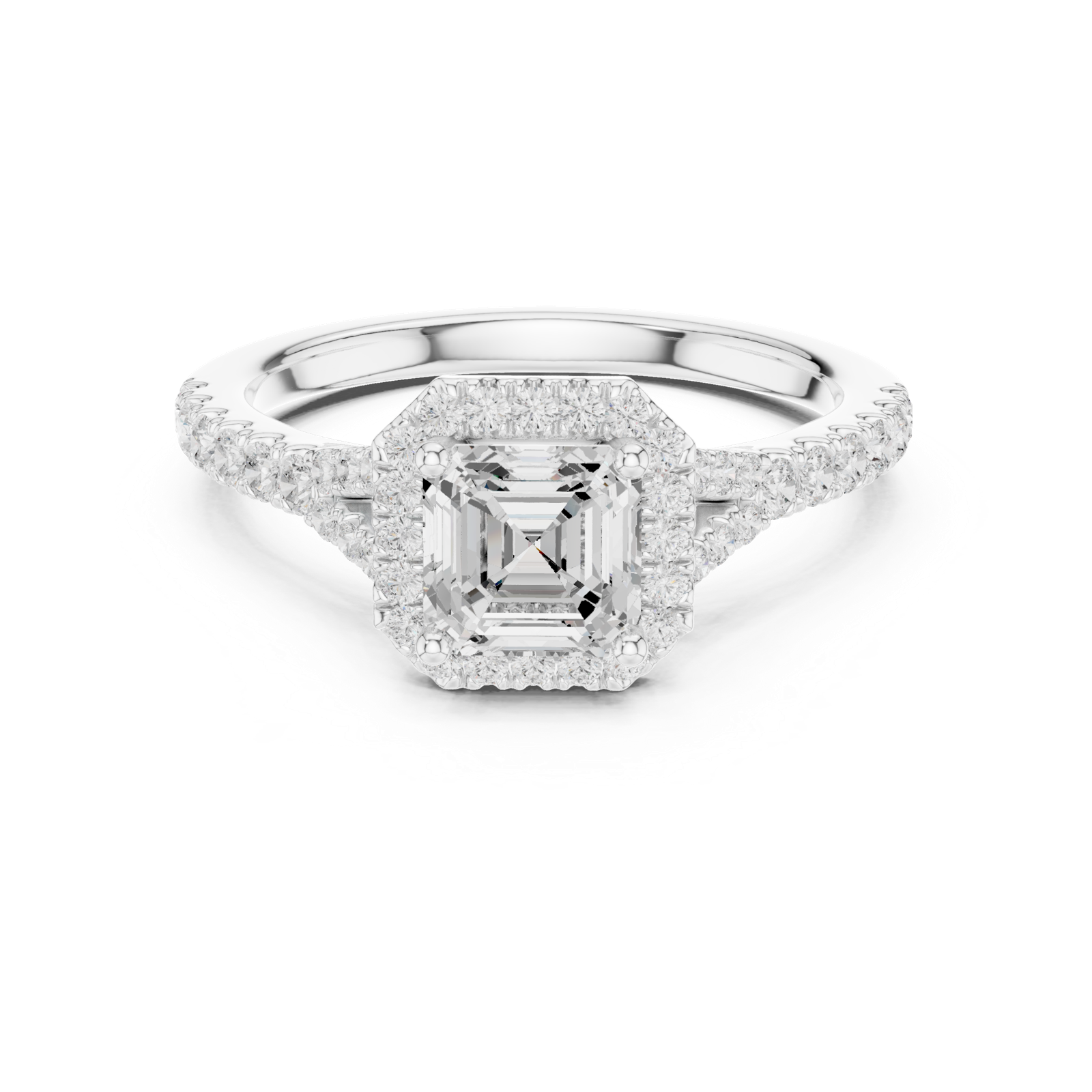 Gold Ring DDLR-043, Asscher center stone, White Gold, view 4