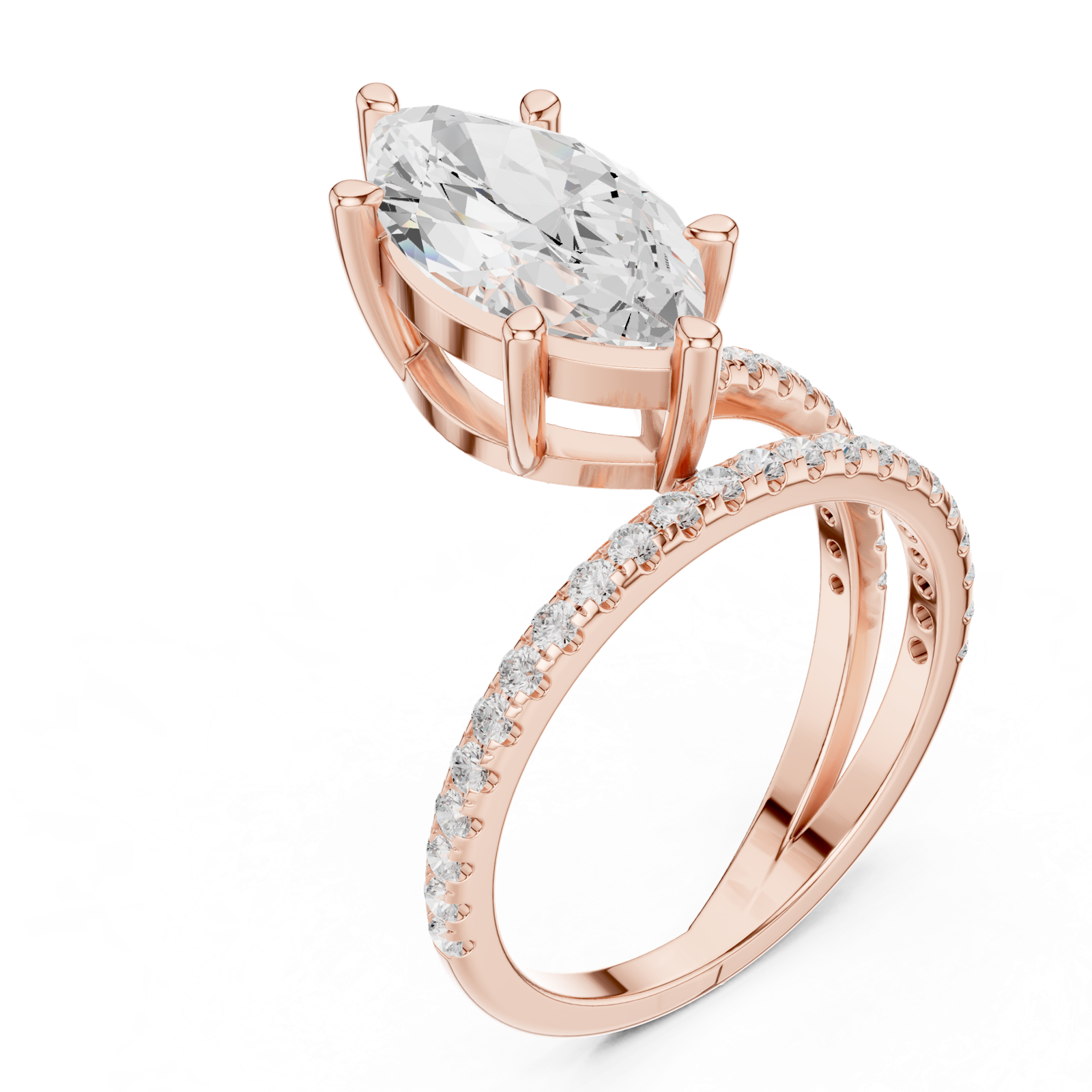 Gold Jewelry L35-39, Marquise center stone, Rose Gold, view 2