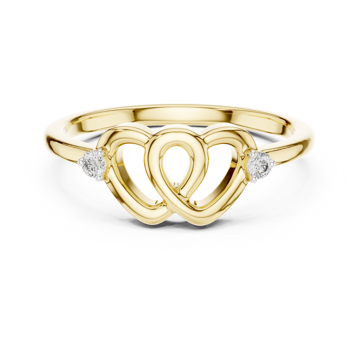 14K Solid Gold Lab Diamond Heart Twist Ring, Yellow Gold