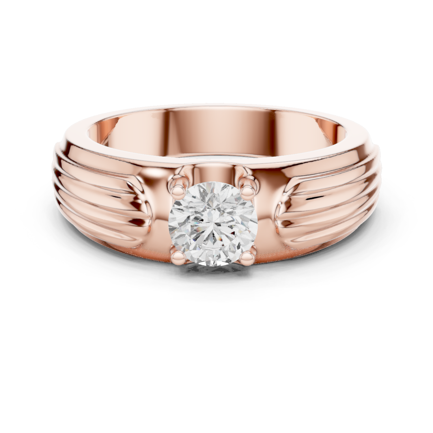 14K Solid Gold Lab Diamond Solitaire Ring, Rose Gold