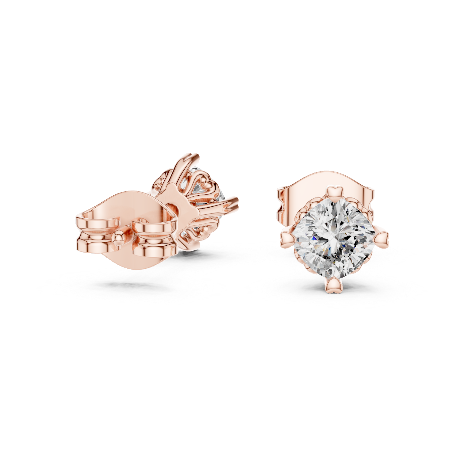14K Solid Gold Lab Diamond Halo Earrings, Rose Gold, view 1