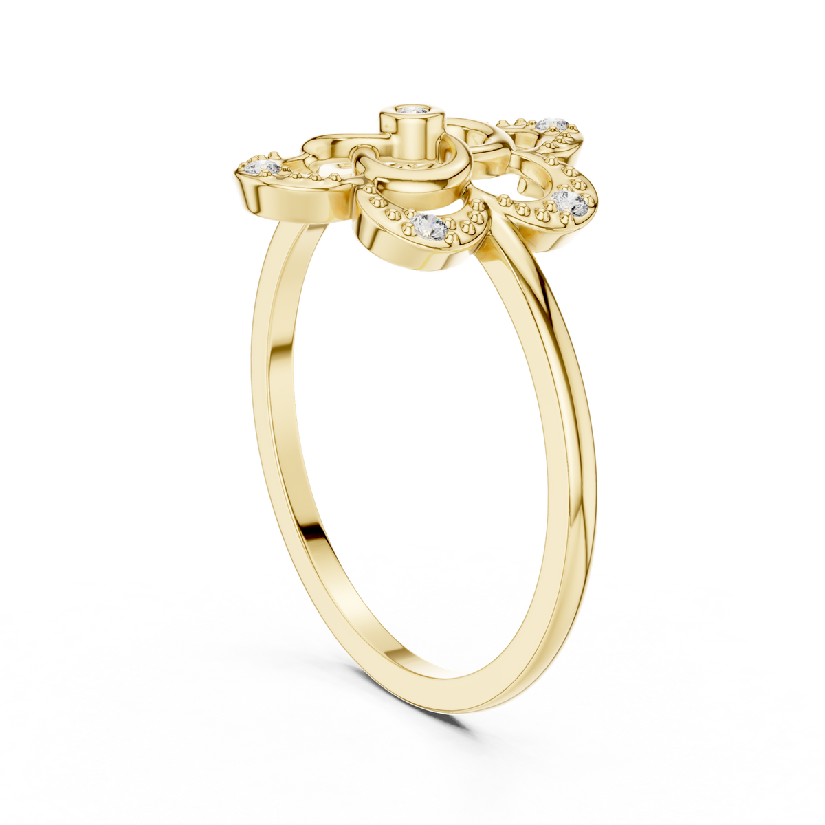 14K Solid Gold Lab Diamond Clover Cluster Ring, Yellow Gold, view 1