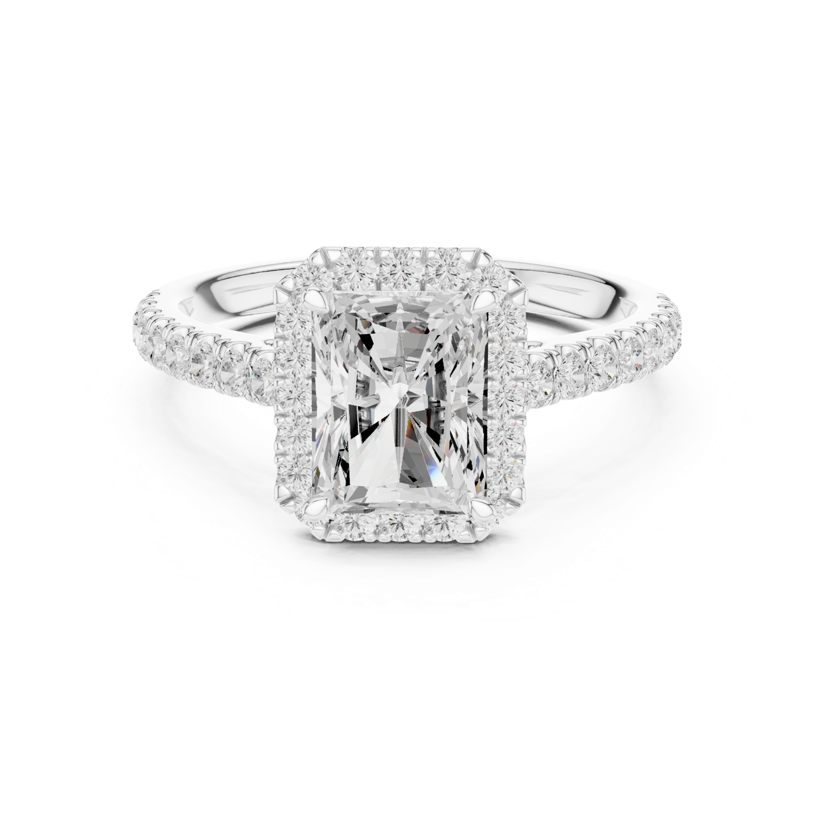 Gold Ring DDLR-118, Radiant center stone, White Gold, view 4