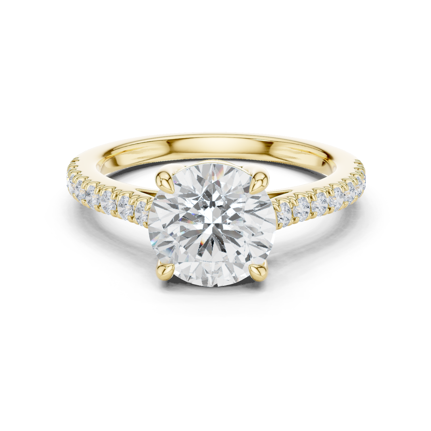 Gold Ring DDLR-039, Round center stone, Yellow Gold