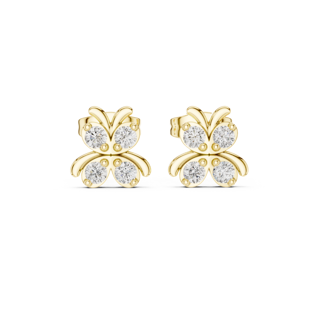 14K Solid Gold Lab Diamond Butterfly Cluster Earrings, Yellow Gold