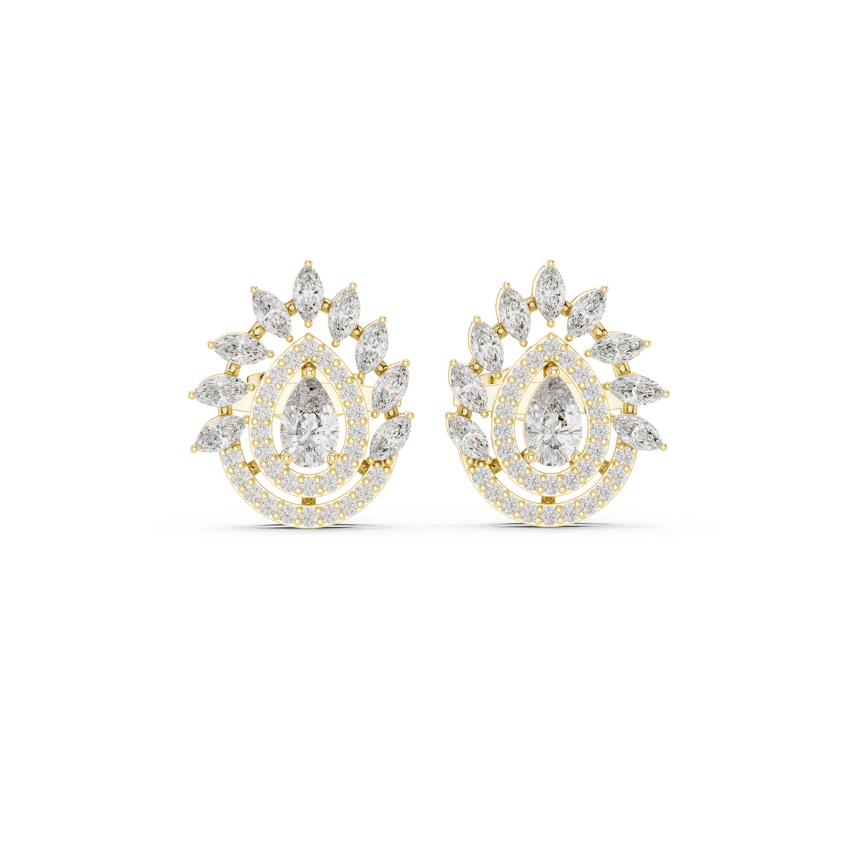 14K Solid Gold Lab Diamond Halo Earrings, Yellow Gold