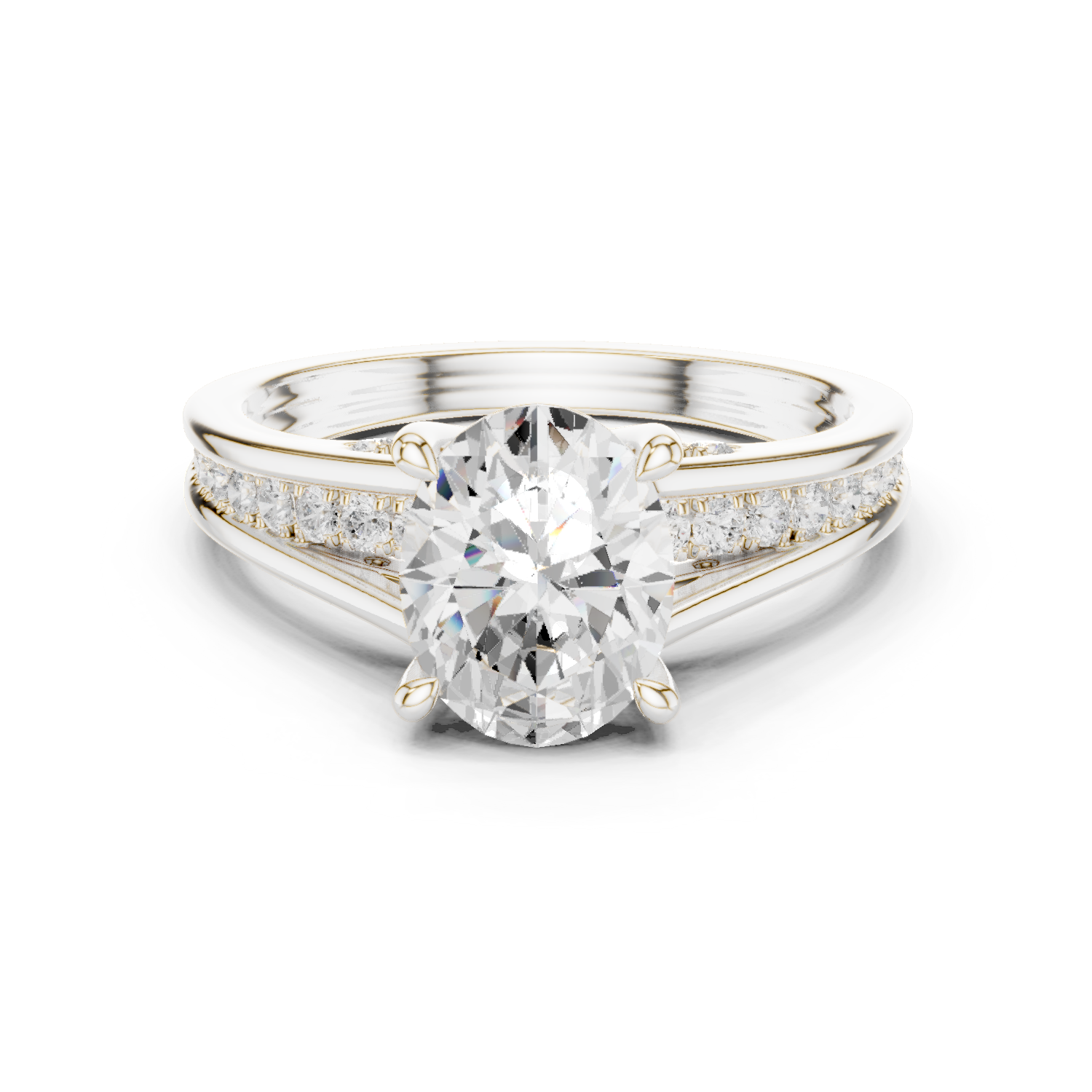 Gold Ring DDLR-253, Oval center stone, White Gold