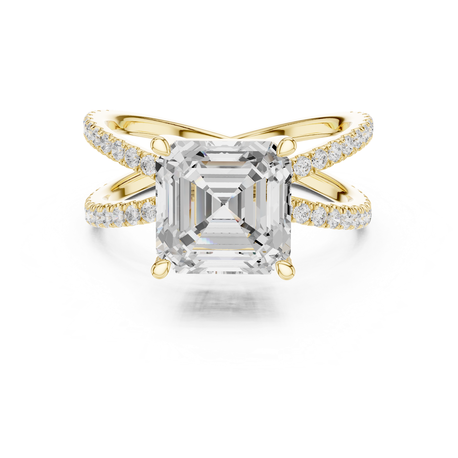 Gold Jewelry, Asscher center stone, Yellow Gold, view 4