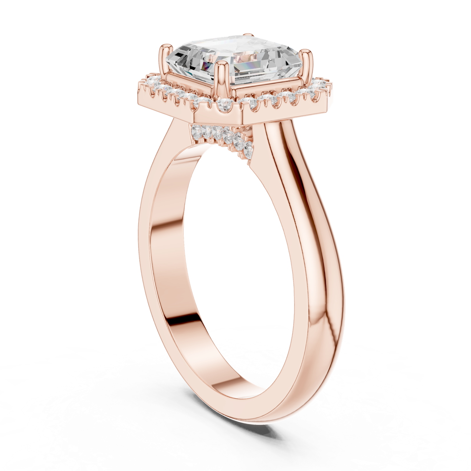 Gold Ring, Asscher center stone, Rose Gold, view 1