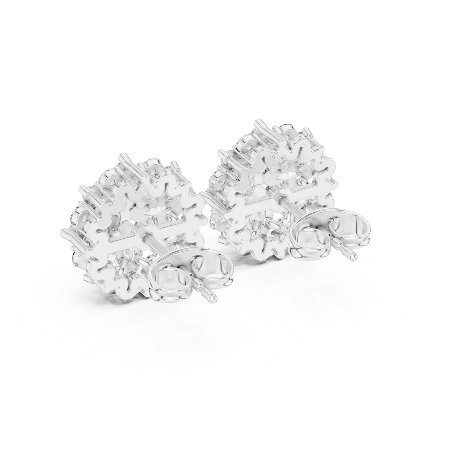 14K Solid Gold Lab Diamond Flower Cluster Earrings, White Gold, view 3