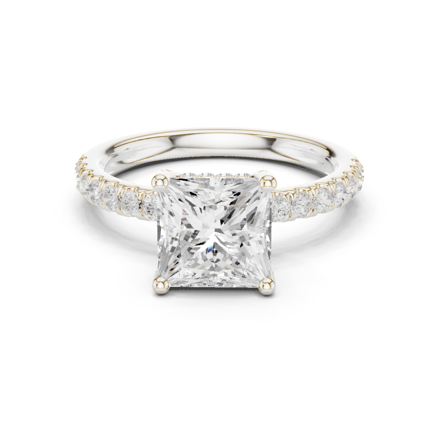 Gold Ring DDLR-161, Princess center stone, White Gold