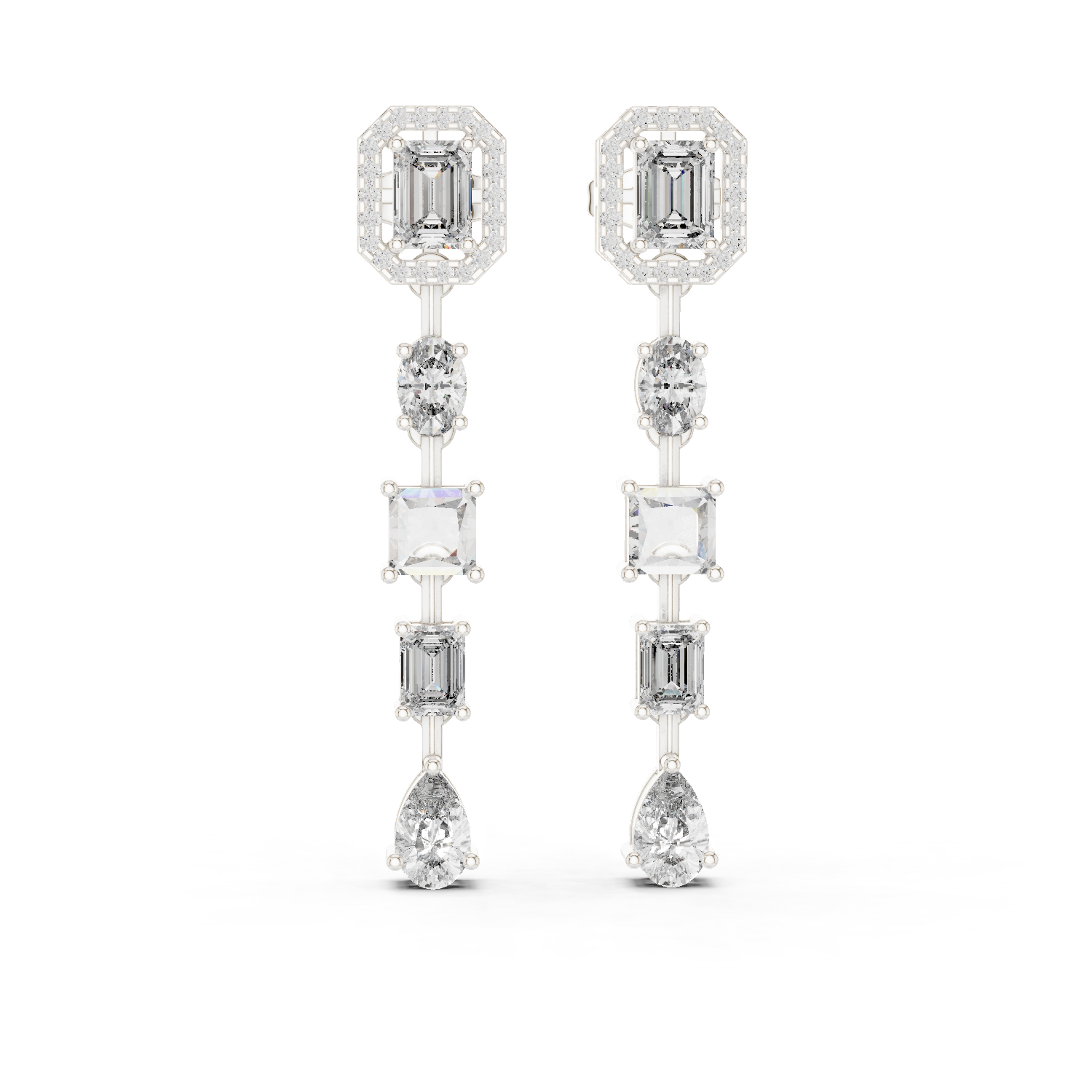 14K Solid Gold Lab Diamond Drop Earrings, White Gold