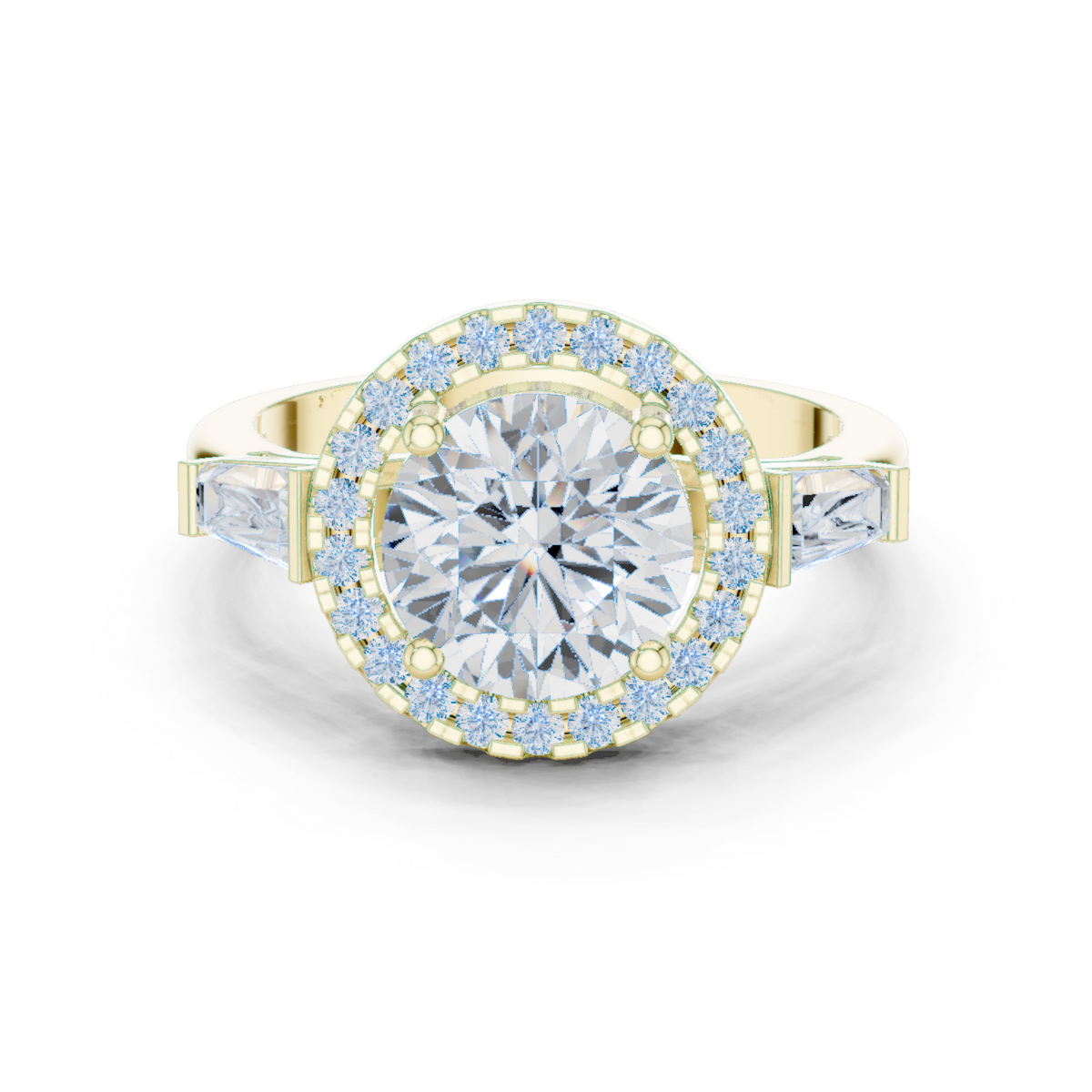 14K Solid Gold Lab Diamond Halo Ring, Yellow Gold